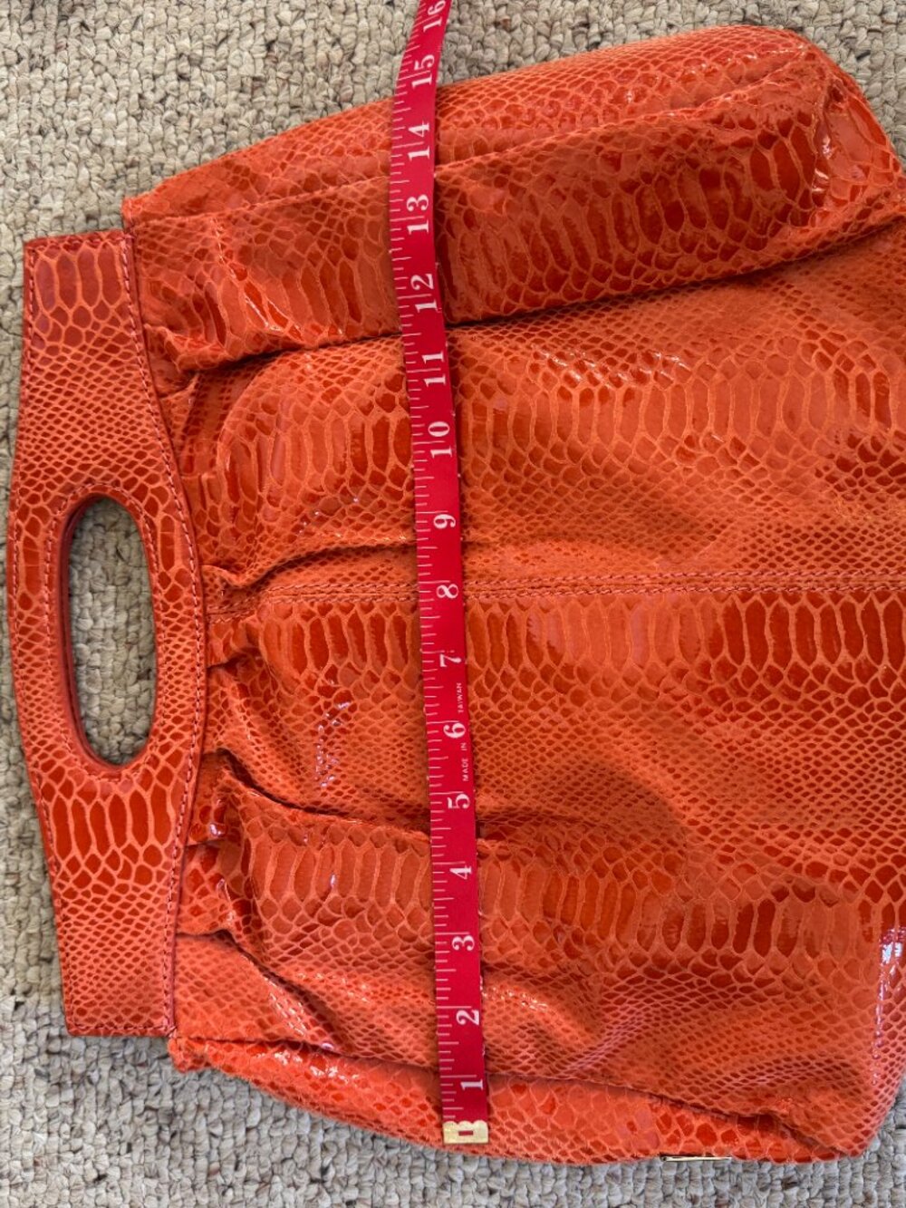 Perlina Croc Embossed Leather Oversize Clutch Bag Orange - Picture 7 of 10